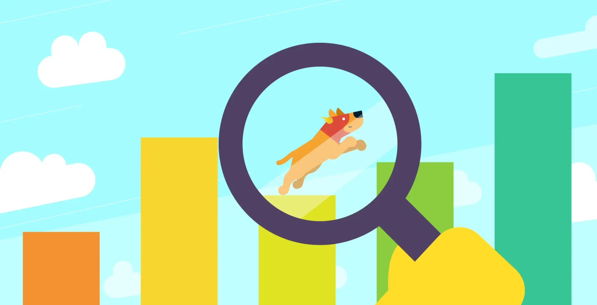 Productivity statistics chart with magnifying glass icon