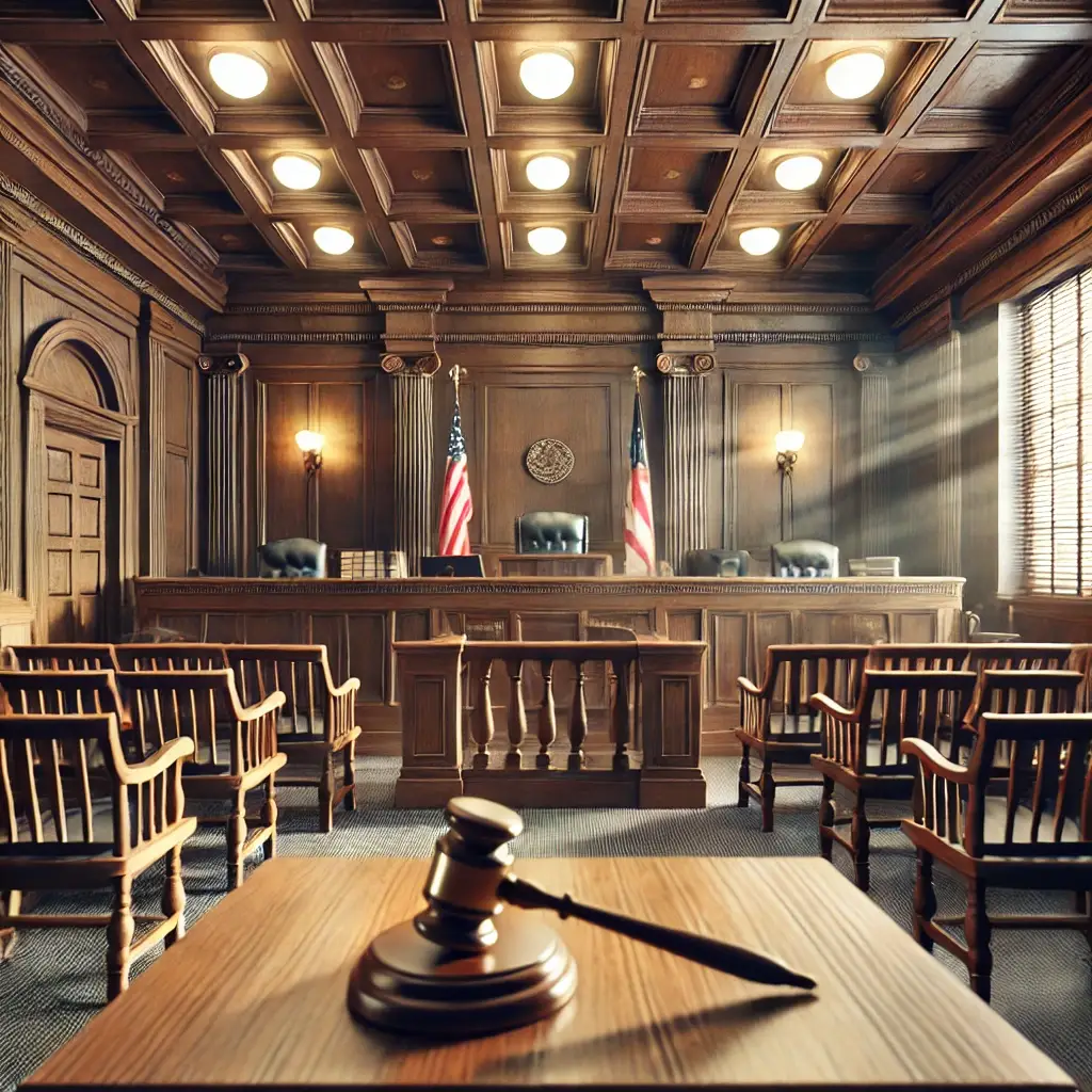 Courtroom setting for legal property proceedings