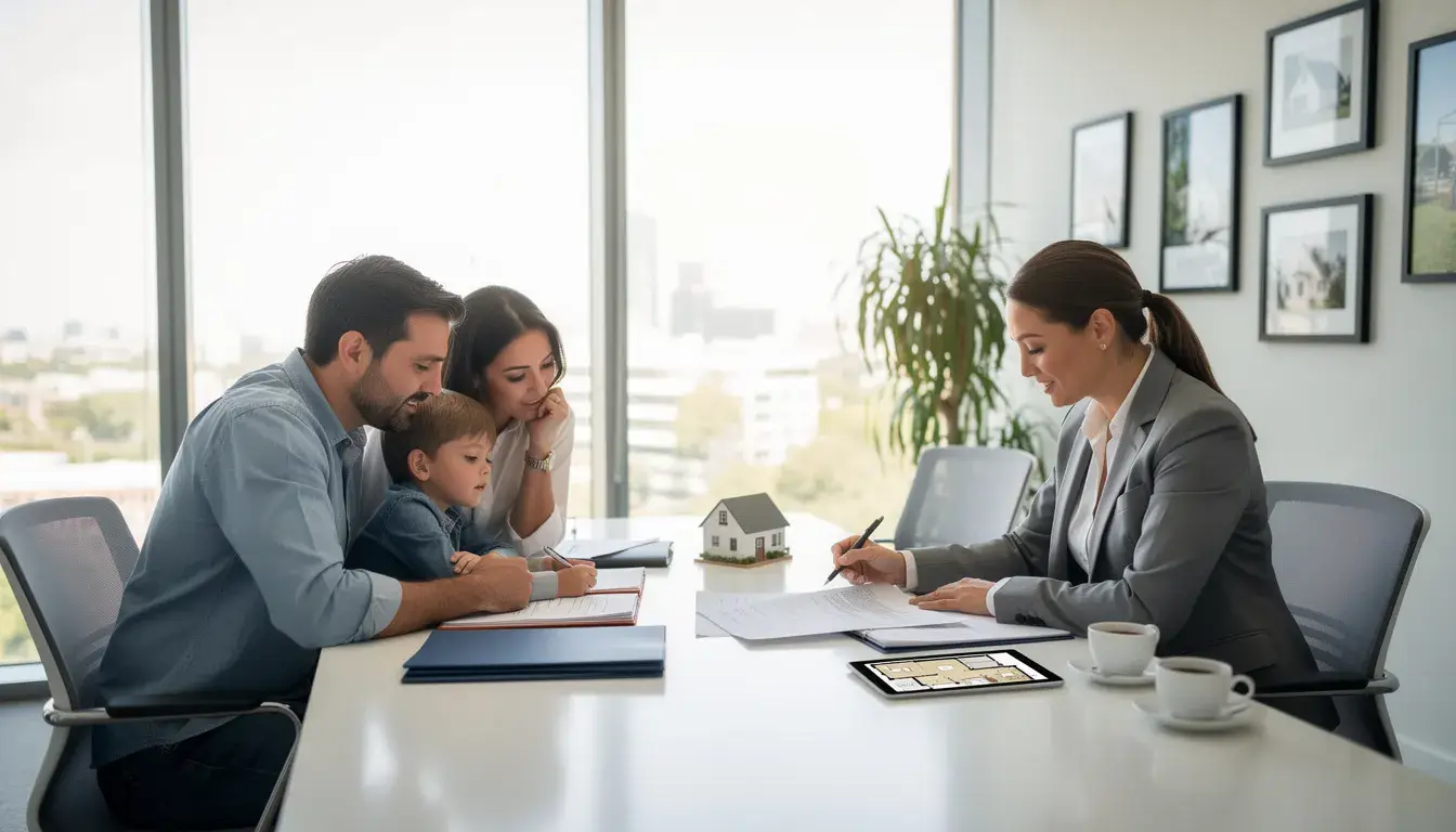 Clients meeting with a real estate professional to discuss property valuation or sale options